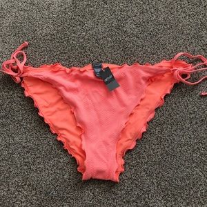 NWT Aerie Coral Ruffled Side Tie Bikini Bottom
